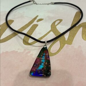 Handmade Multicolor Glass Pendant Necklace - Black Cord